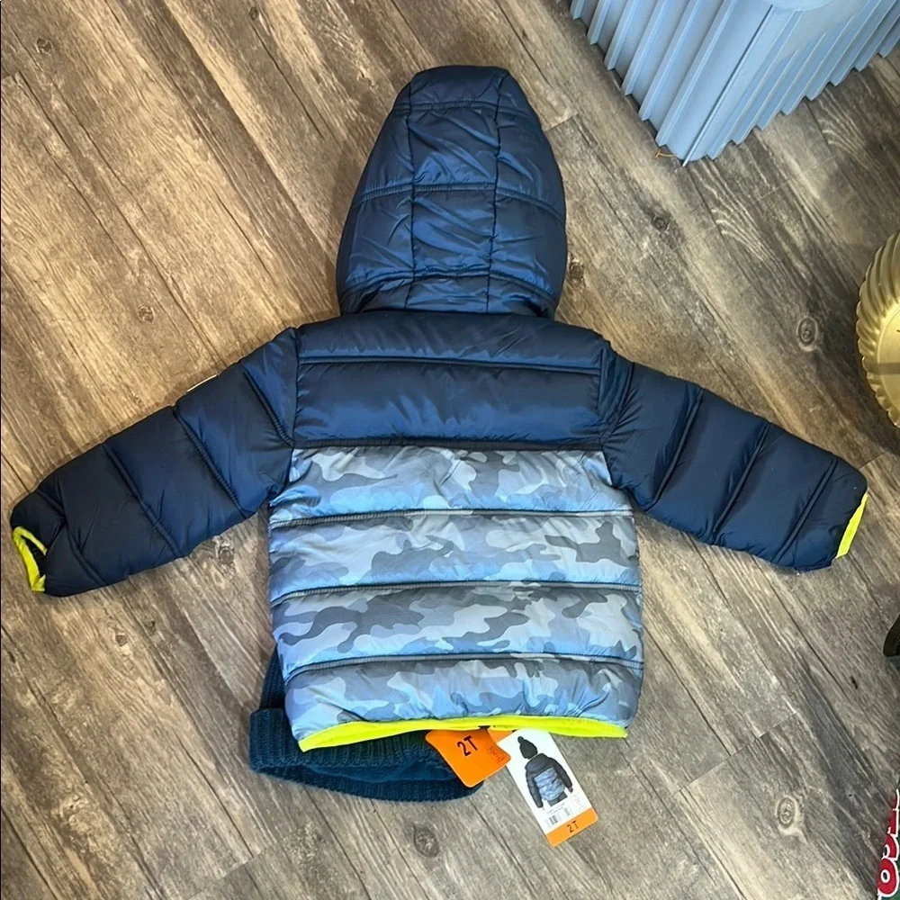 Snozu Kids Puffer Jacket with Hat - Blue and Green